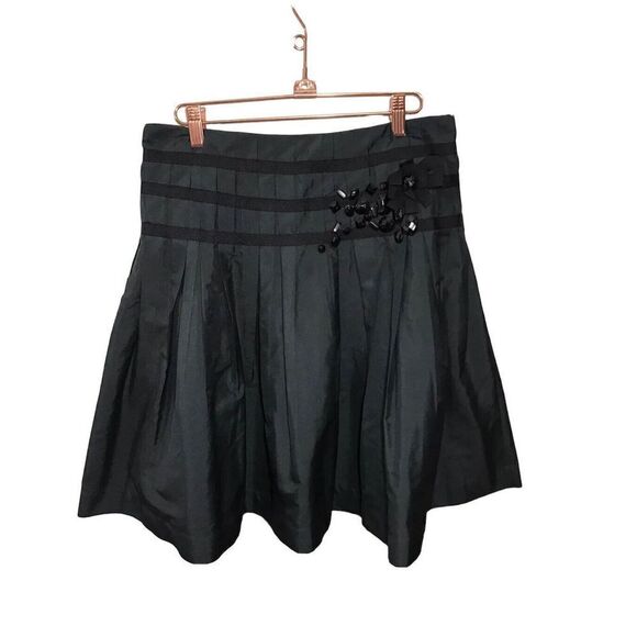 Robert Rodriguez Pleat Skirt Women’s Size 6 Embellished Ribbon Party Black FLAW - Picture 1 of 9